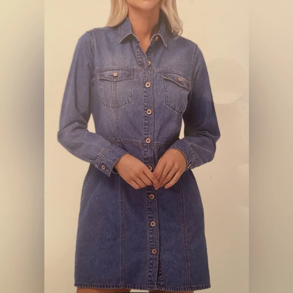 Women’s FRYE Button Front Dark Wash Denim Dress - Picture 4 of 12